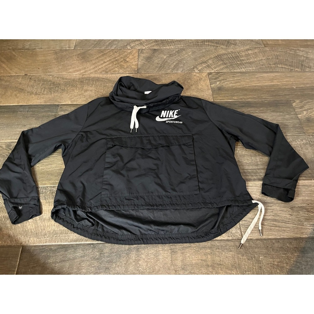 Nike Sportswear Womens Black Windbreaker Pullover Funnel Neck Cropped Jacket M
